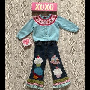 EUC-custom boutique sweater and embroidered jeans